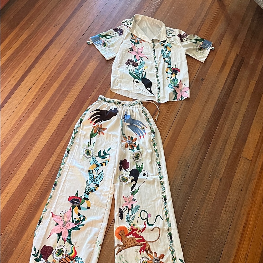 Anthropology* like- Silky, Floral Print, Lounge Set